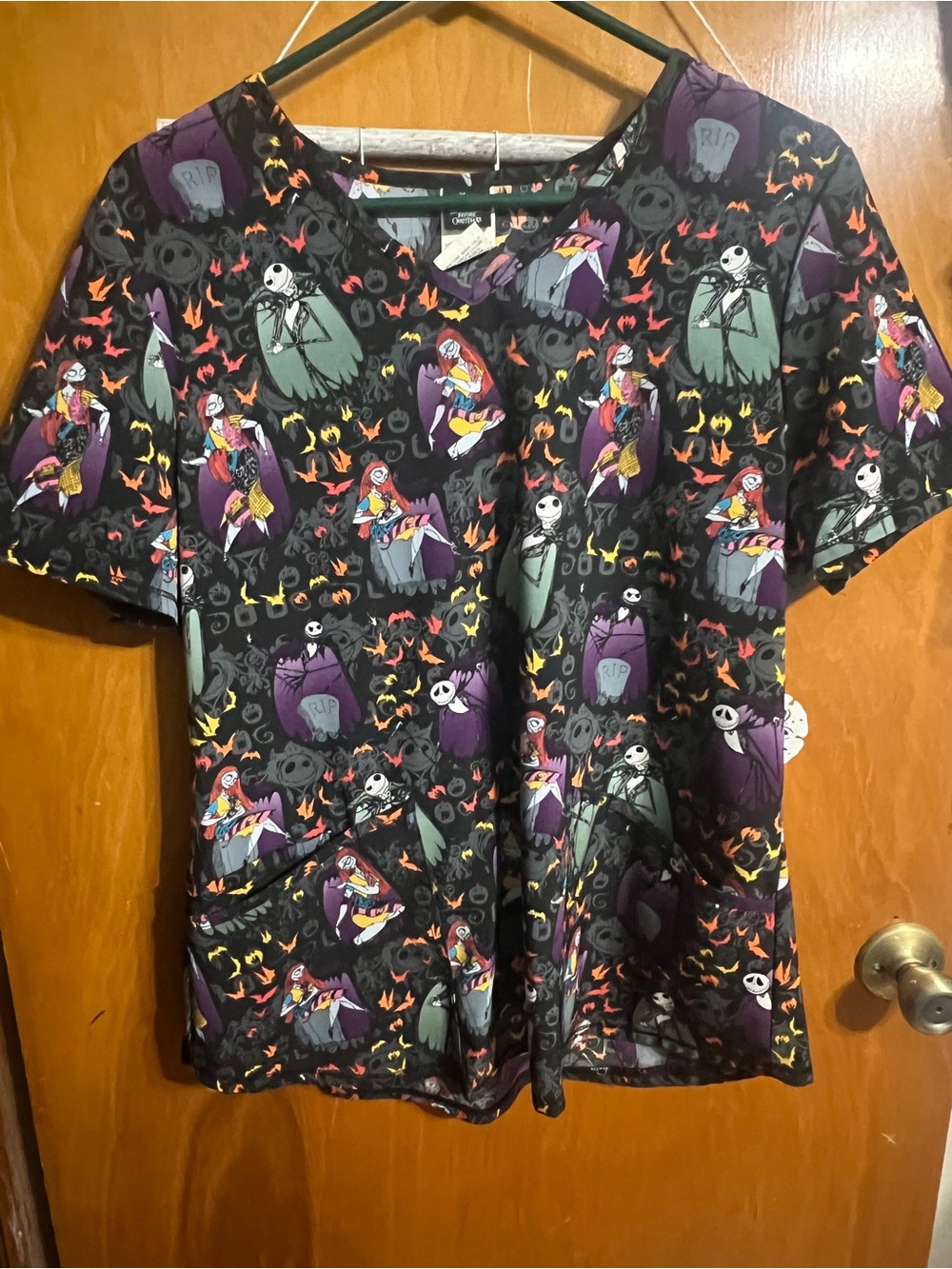 Nightmare Before Christmas Black Patterned Scrub Top